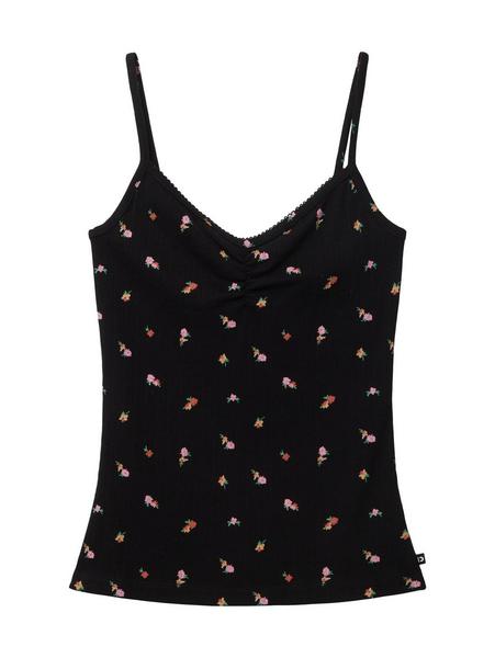 pointelle top - 31950/small black flower print