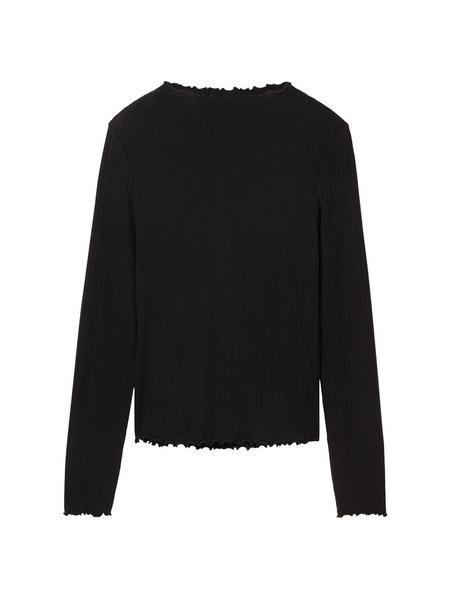 rib T-shirt with frill edge - 14482/deep black