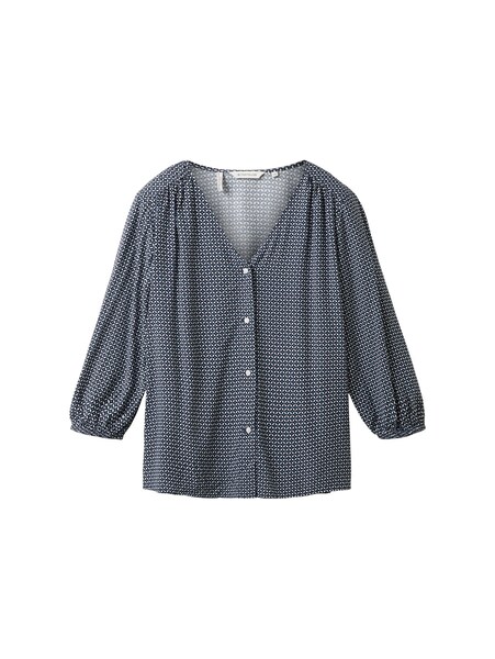 printed V-neck blouse - 32365/navy geometrical des