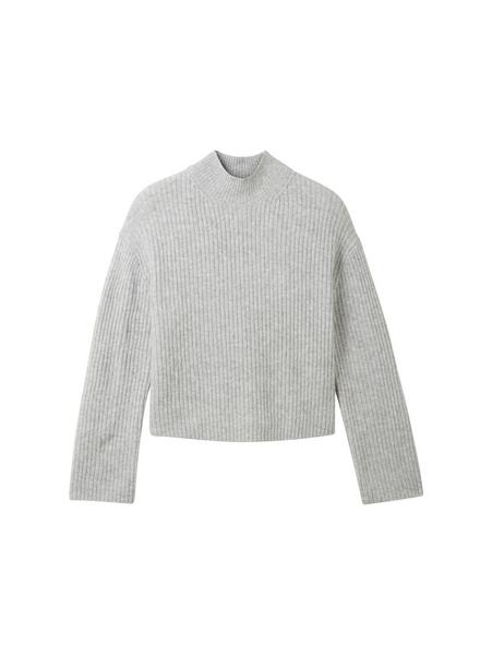 mock neck pullover - 32510/basic light grey melang
