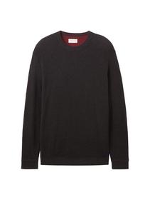 structured crewneck knit - 10617/Black Grey Melang
