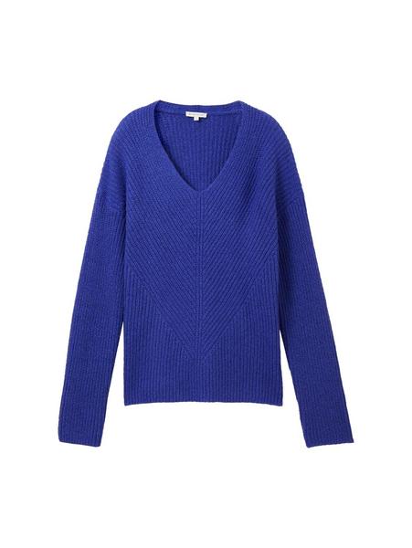 Knit v-neck pullover - 33965/crest blue melange