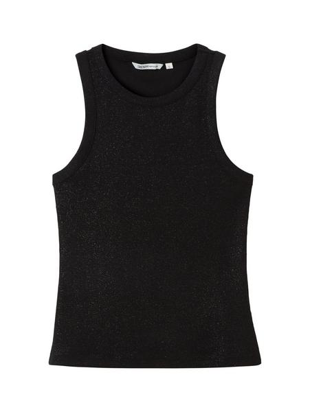 coated lurex rib top - 14482/deep black