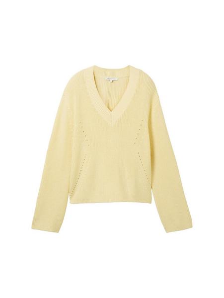 structured v-neck pullover - 34585/light yellow