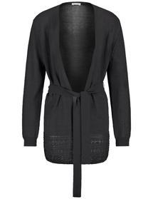 Offener Cardigan mit Häkel-Details und Bindegürtel
