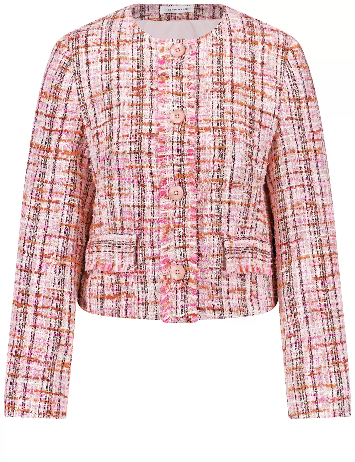 Blazerjacke in Bouclé-Optik mit Fransenkante