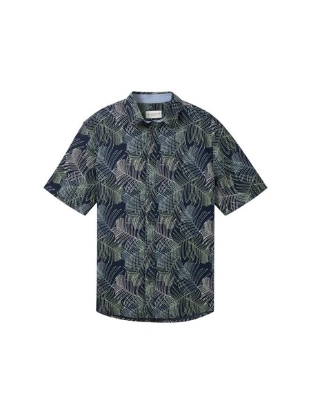 comfort printed shirt - 35095/navy multicolor leaf