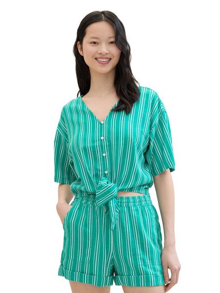 knotted linen mix blouse - 35335/green white verti
