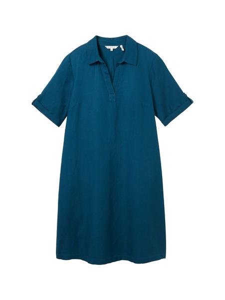 linen dress with polo collar - 13353/Moss Blue