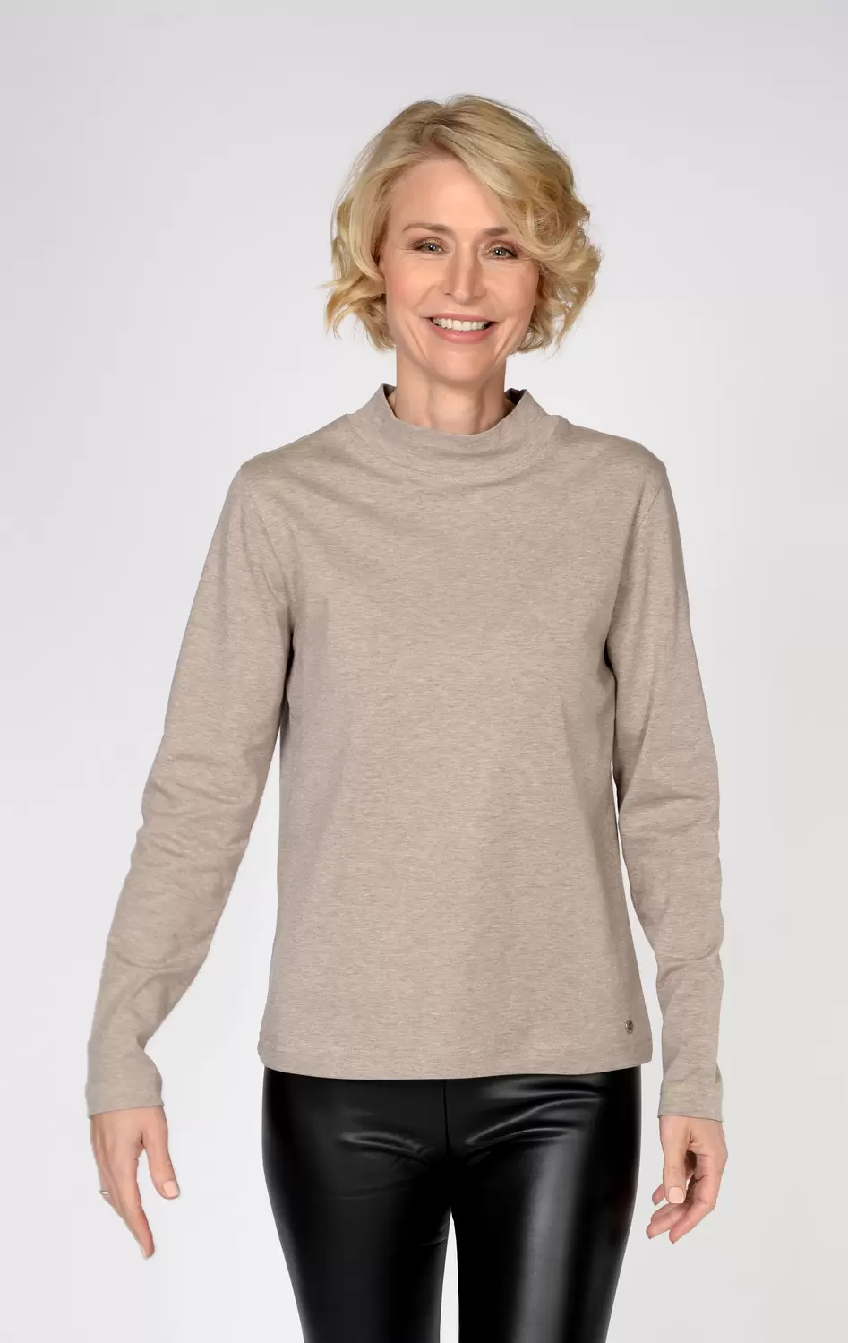 Stehbund-Shirt, 1/1 Arm, uni