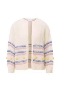 Multicoloured stripe cardigan with pompoms