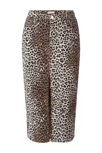 Long Leopard Print Denim Skirt