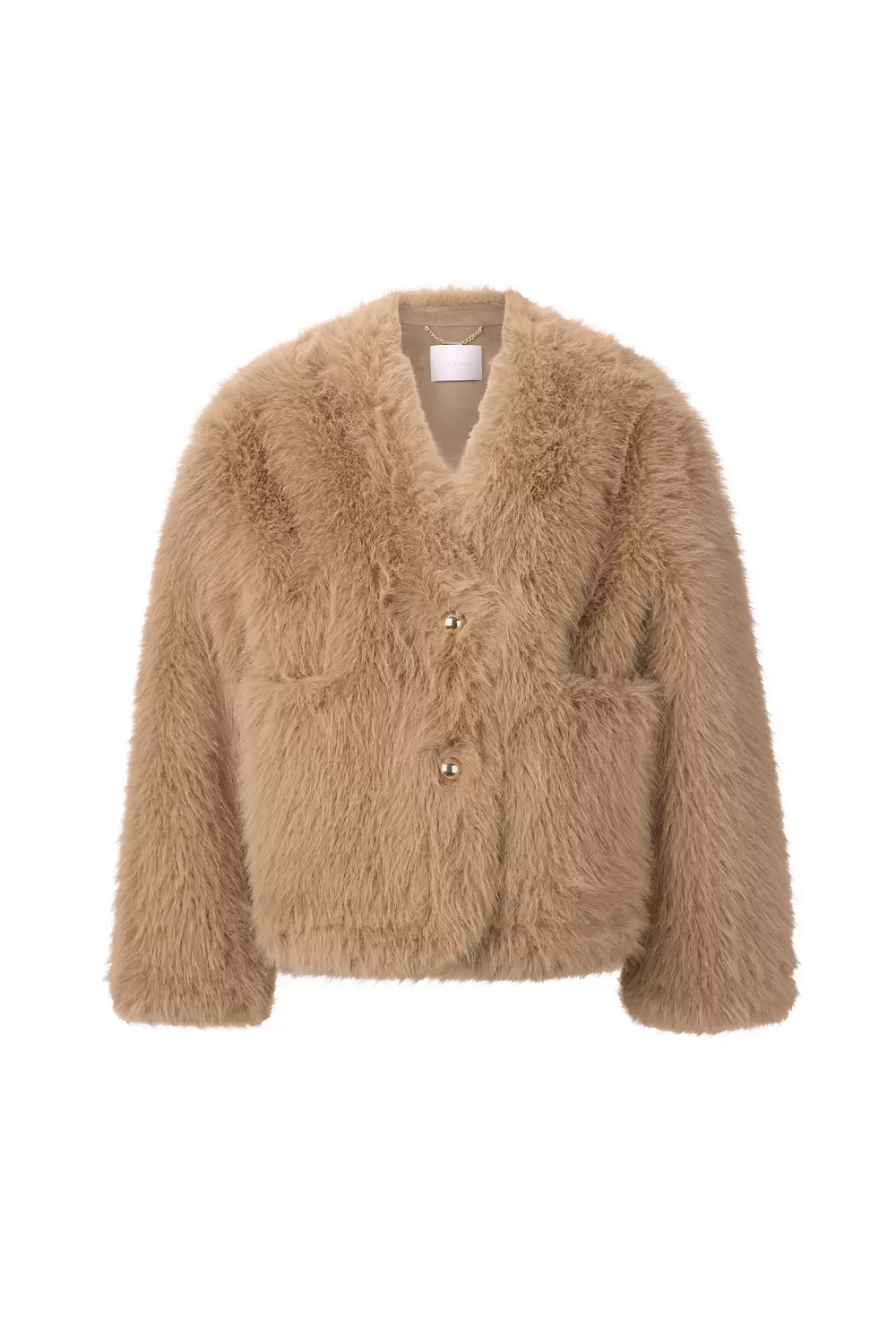 Boxy V-Neck Faux Fur Jacket female