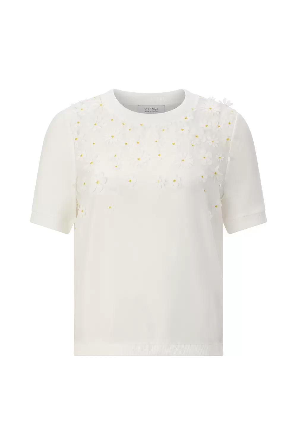 Knit Mat Mix T-Shirt with Fower Ap femae