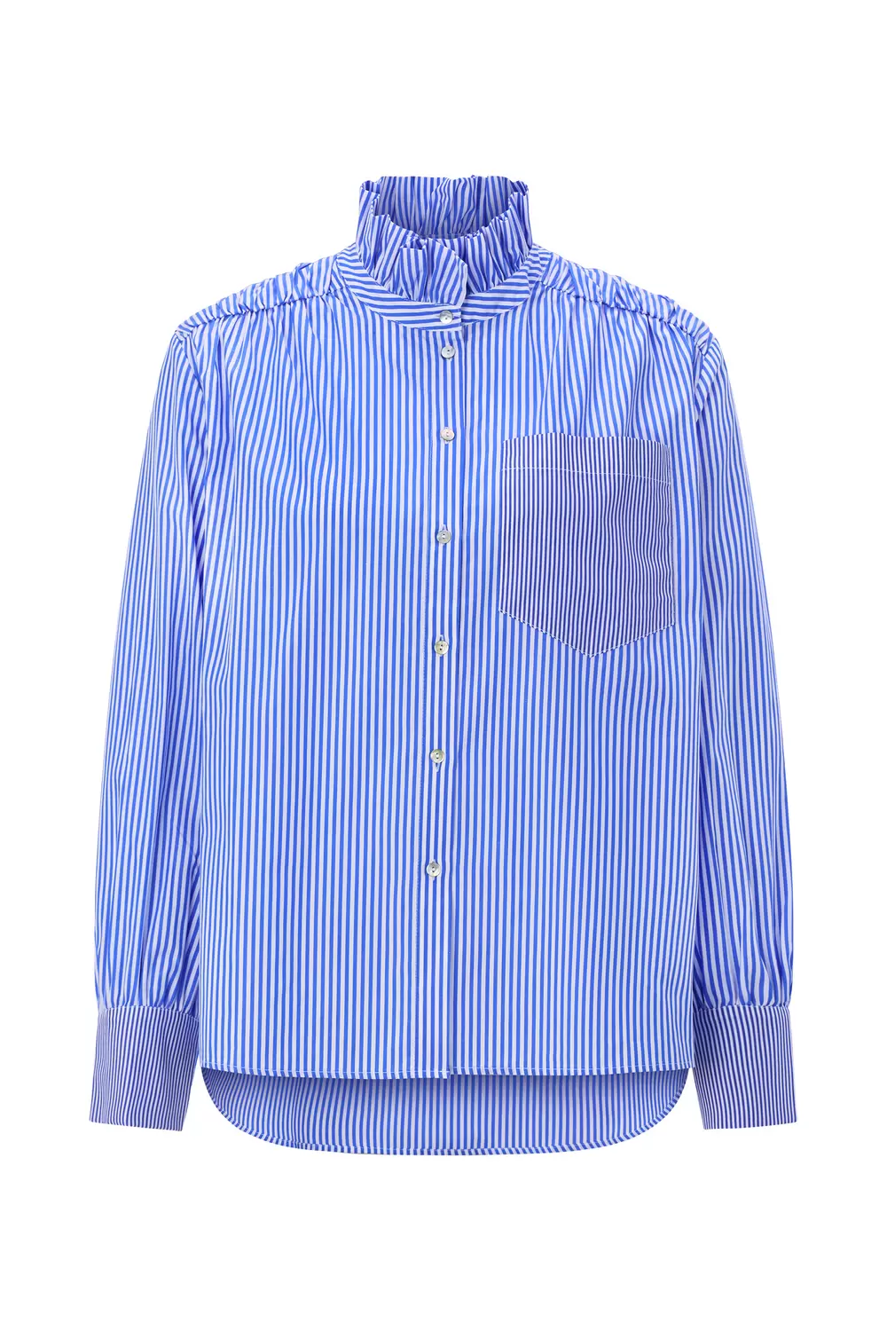 Cotton Striped Blouse with Ruffle female