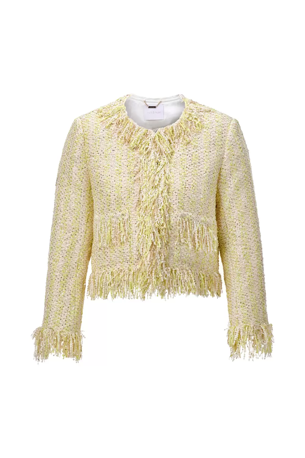Short boucle jacket with fringes female