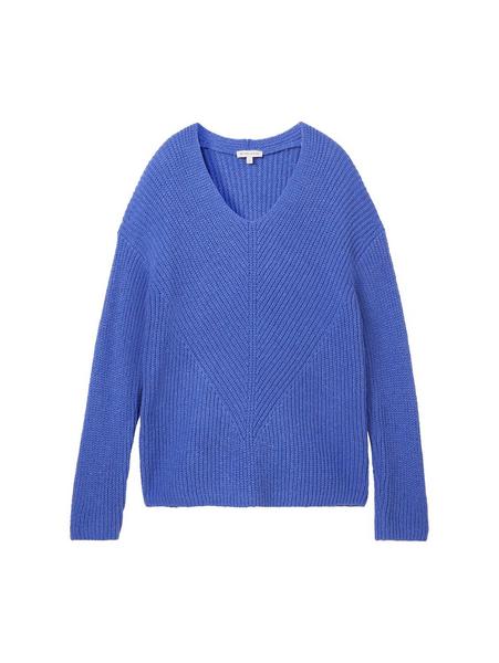 knit pullover with v-neck - 35896/preppy jean blue