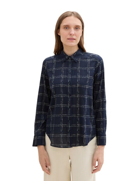 printed blouse with collar - 35889/delicate navy c