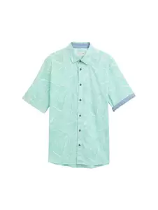 comfort printed shirt - 37151/mint tonal leaf desi