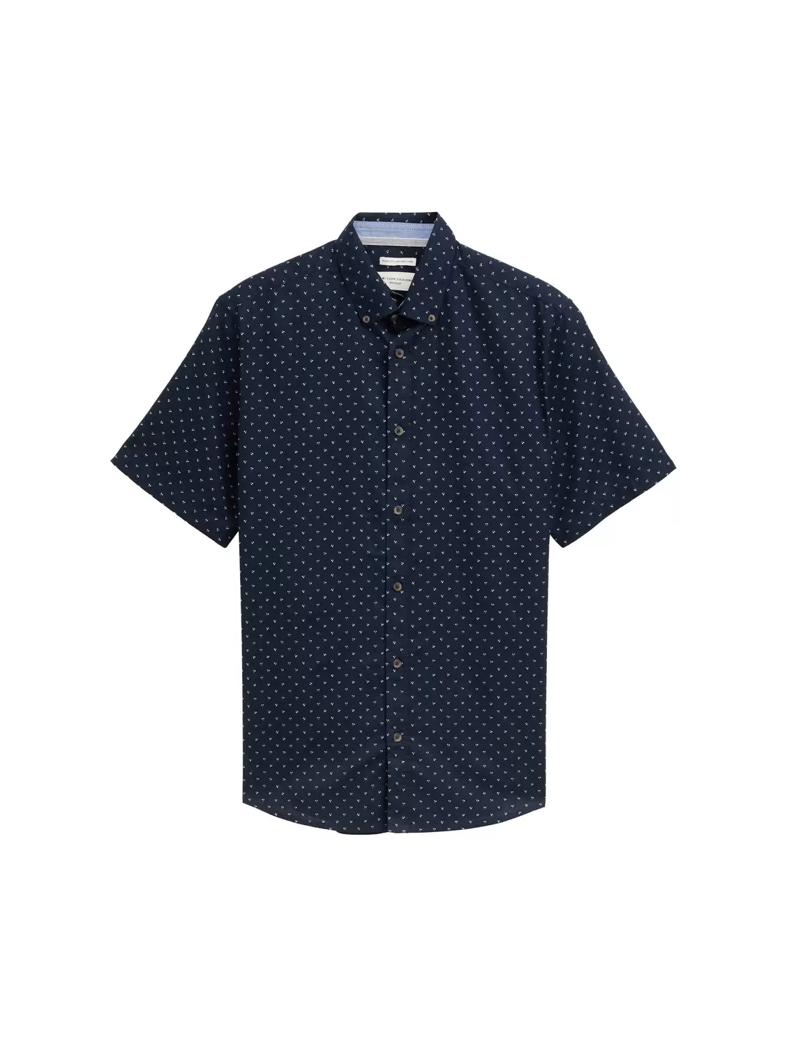 Regular Fit Kurzarmhemd mit Leinenanteil im Pünktchen-Muster