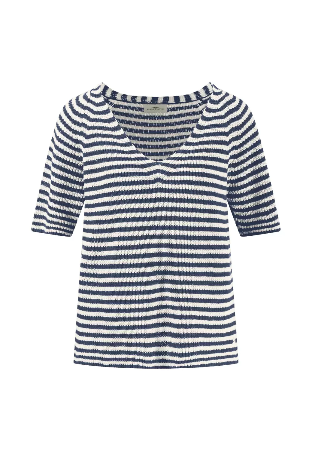 PULLOVER 1/2 V-NECK STRIPE LINEN