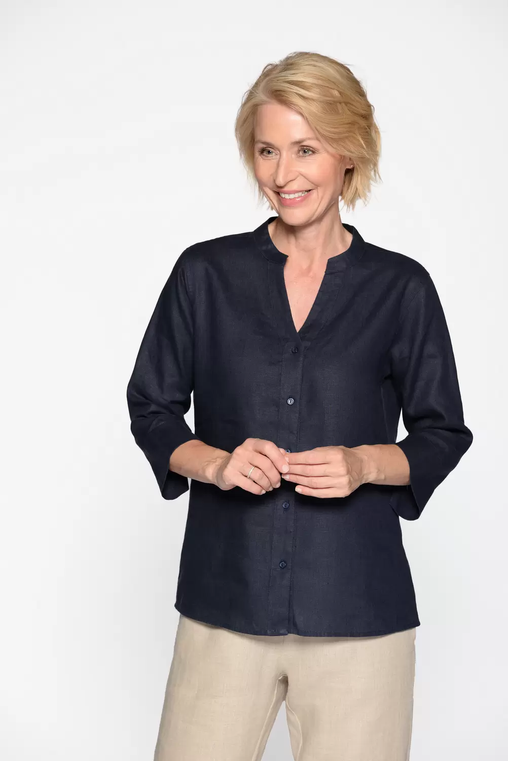 V-Bluse, 3/4 Arm, uni