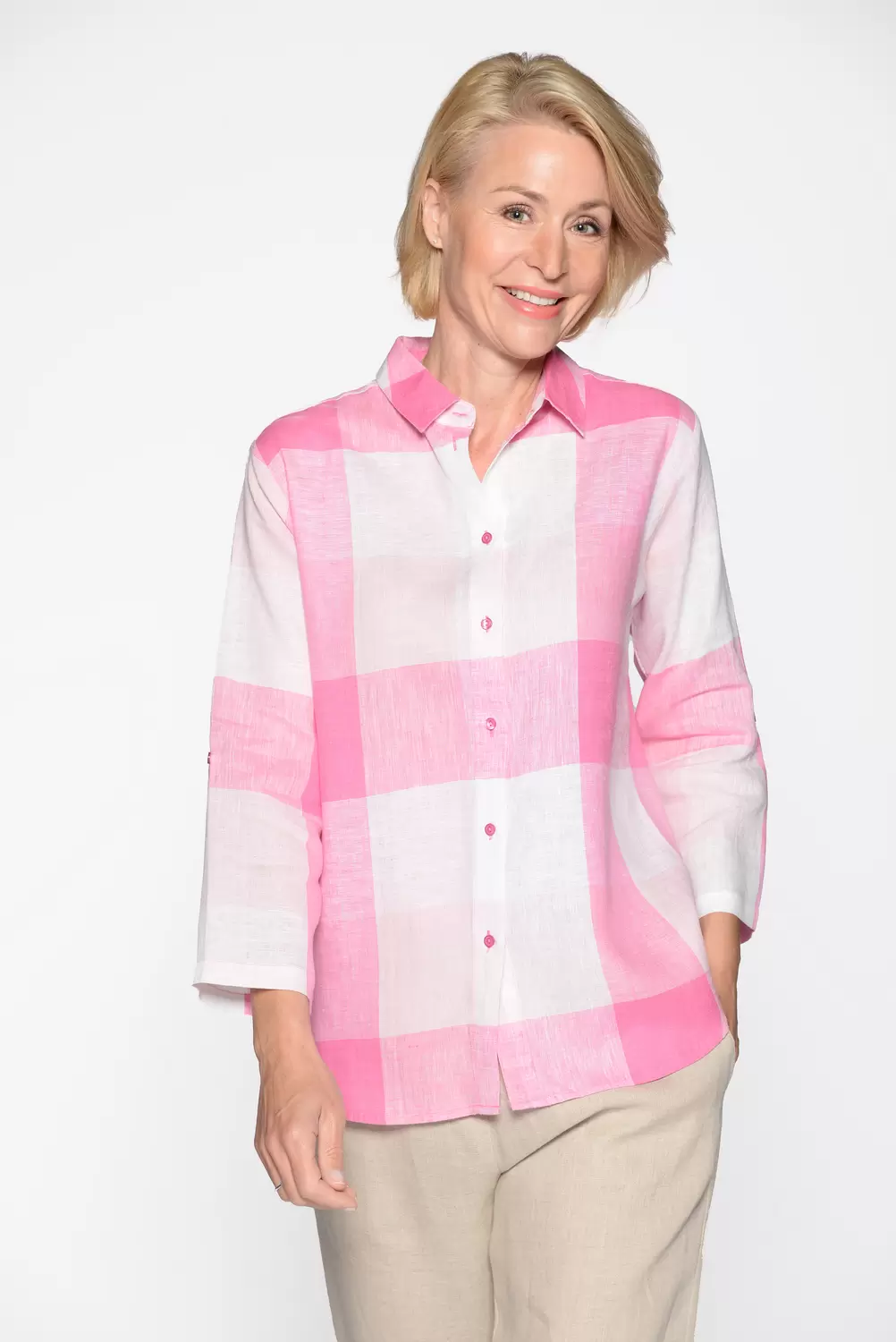 Bluse, Hemdkragen,3/4 Arm,Karo female