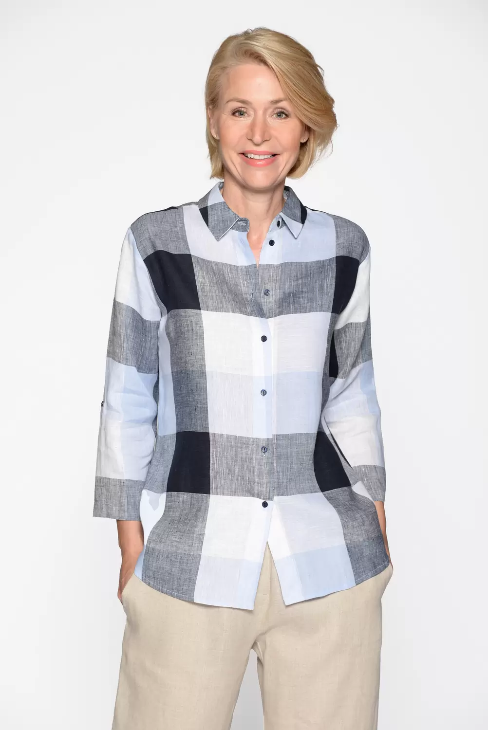 Bluse, Hemdkragen,3/4 Arm,Karo female