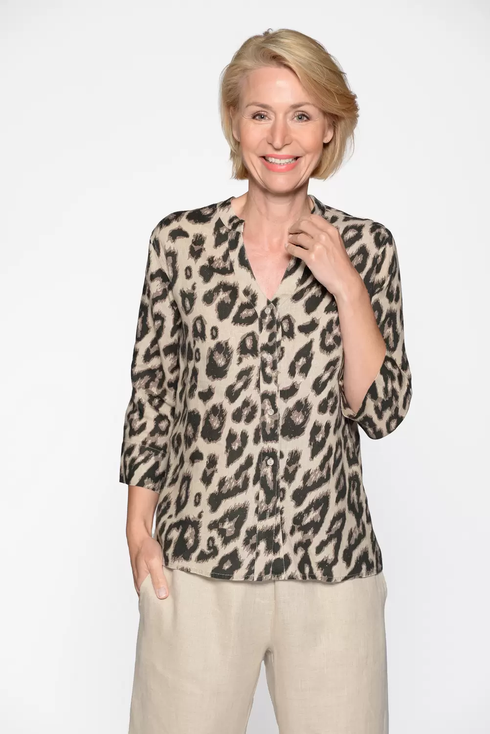 V-Bluse, 3/4 Arm, Alloverdruck