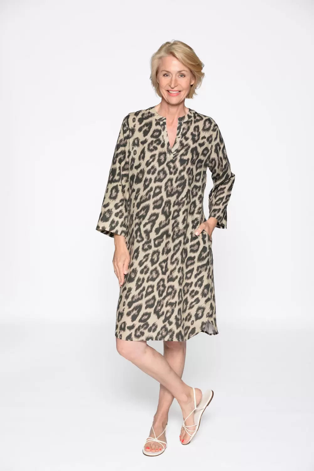 V-Kleid, 3/4 Arm, Animal Druck female