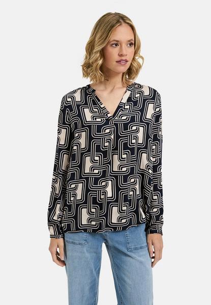 V-NECK BLOUSE, PLEAT AT CF AND 1/1 - 1605/NAVY PRI