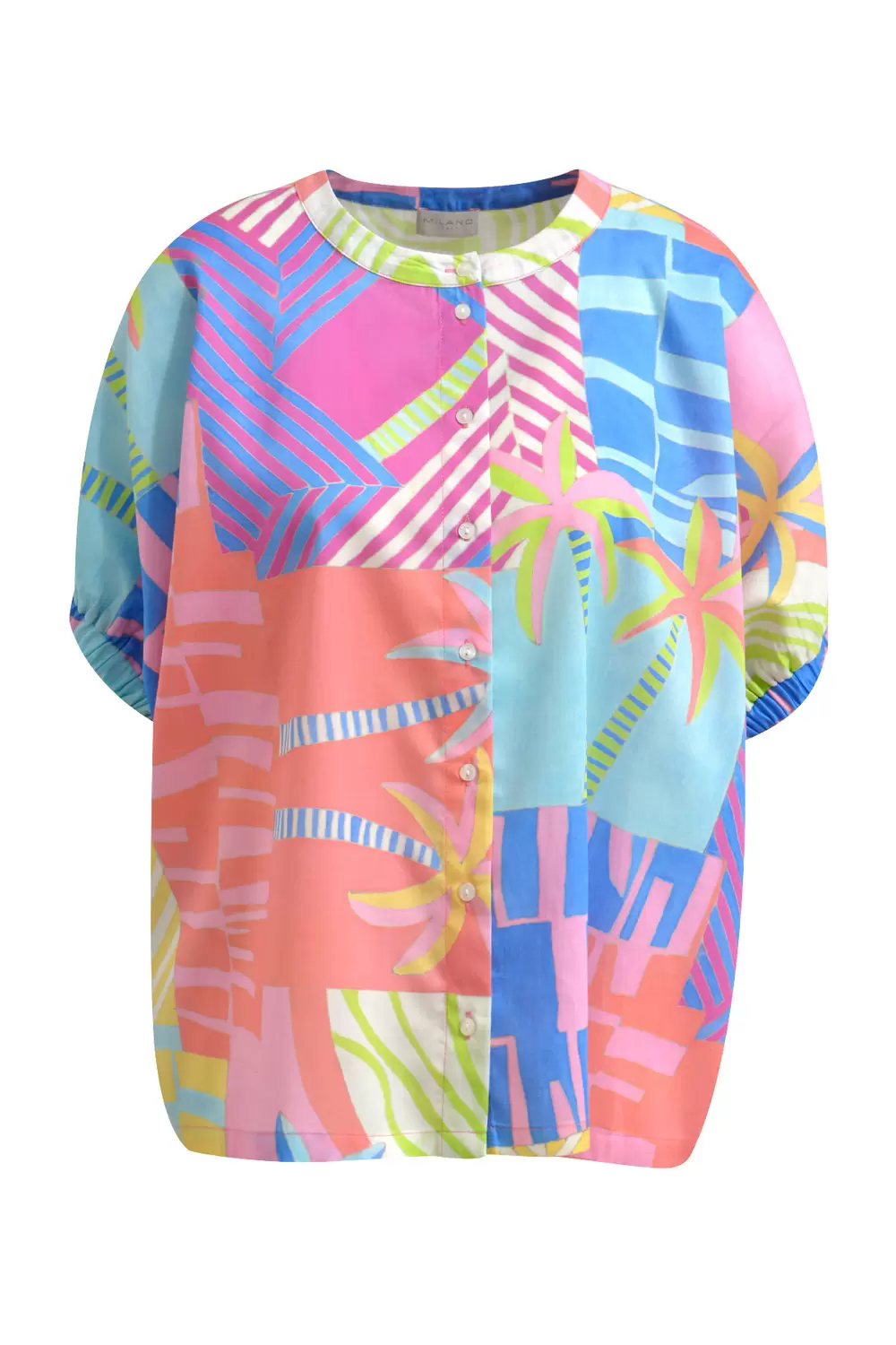 oversized blouse w neckpanel placket, elastic cuff