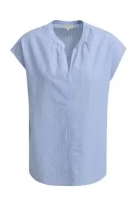 sleeveless blouse w gathering around neckpanel, slit in cf