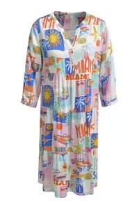Dress wneckpanel + v-neck, 3/4 sleeves w turn up