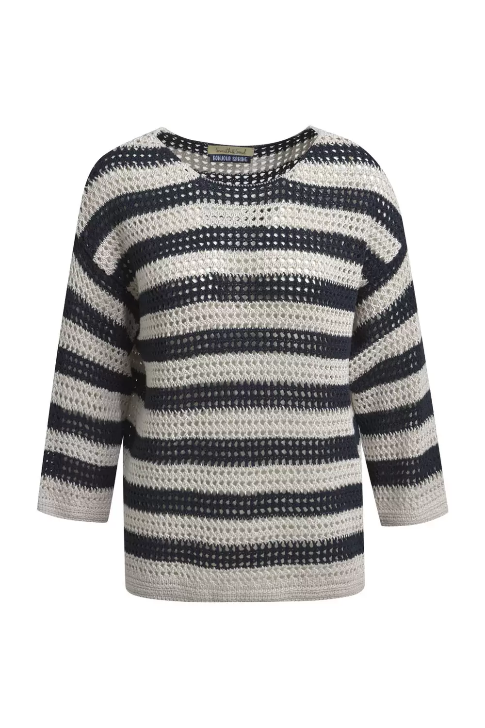 STRIPED CROCHET ROUND NECK PULLOVER female
