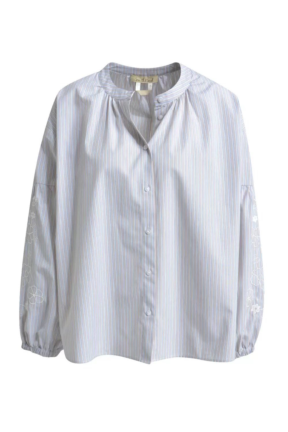 Striped Blouse Embroidery Sleeve