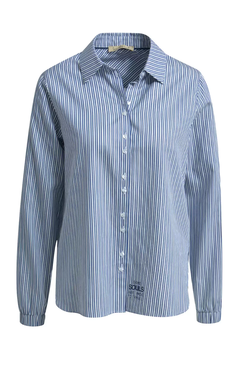 Striped Shirt Collar Blouse
