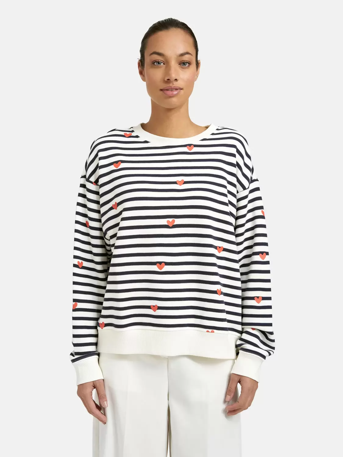 RELAXED SWEATSHIRT HEARTS STRIPED