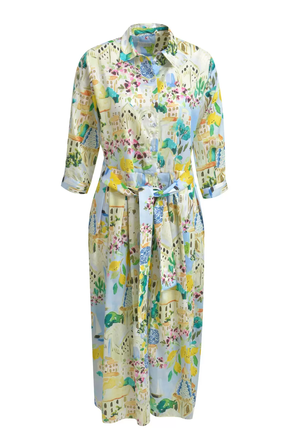 shirt blouse dress w/ wide midi skirt 3/4 sleeve