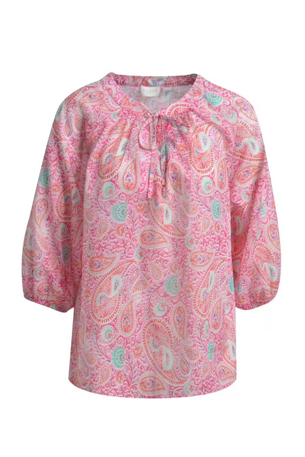 BLOUSE W NECKPANEL AE SLIT, 3/4 RAG