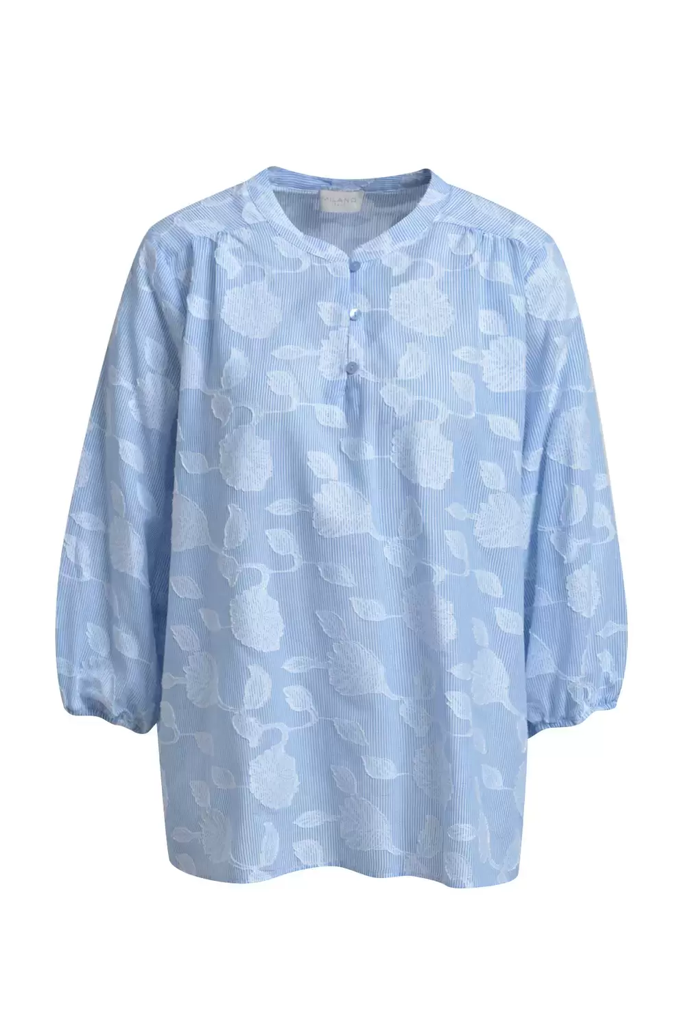 BLOUSE W NECK PANEL AND SLIT, 3/4 S