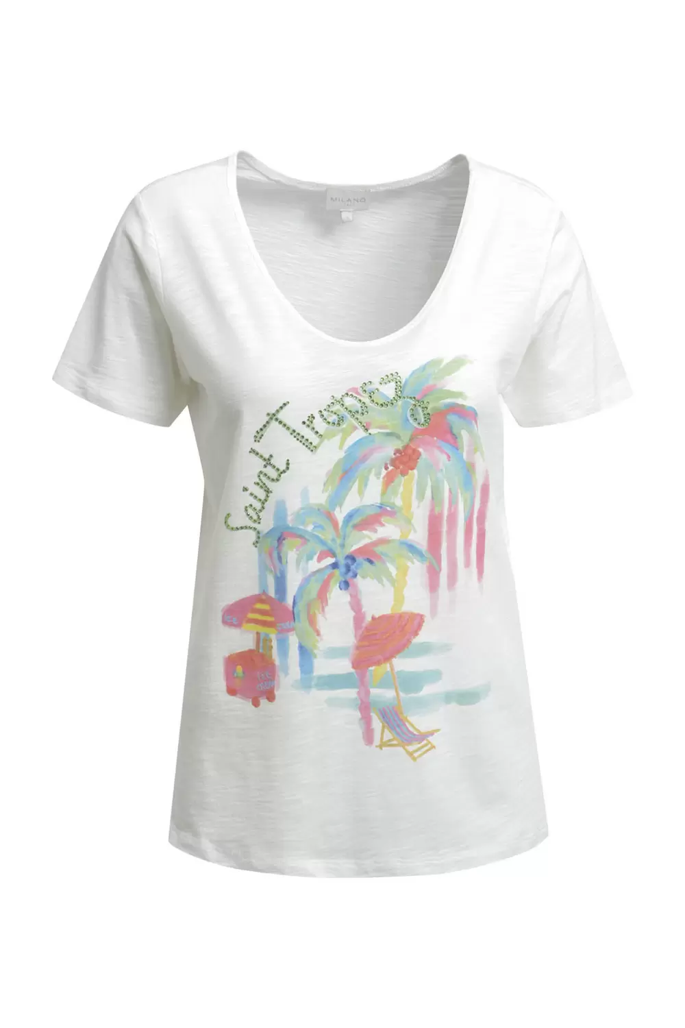 DEEP ROUNDNECK T-SHIRT 1/4 SLEEVE A female