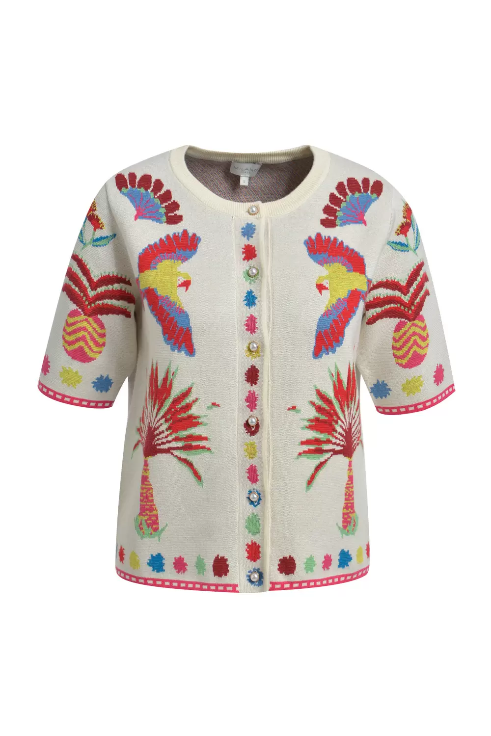 ROUNDNECK CARDIGAN W PLACKET AE 1/2