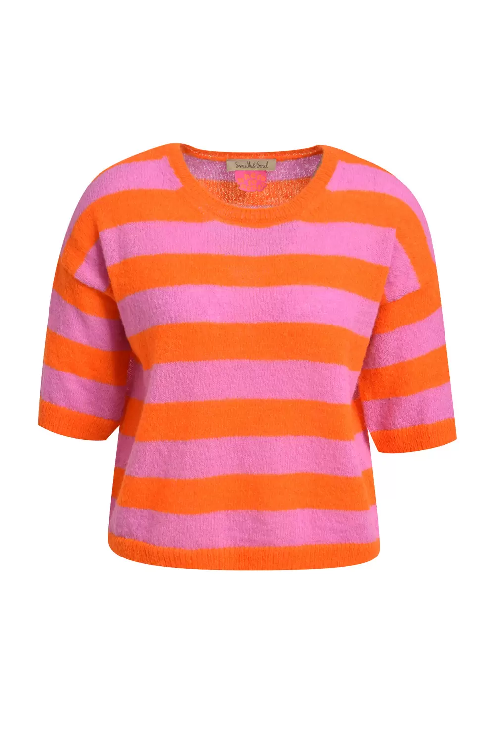 STRIPED HAIRY HALF SLV PULLOVER female