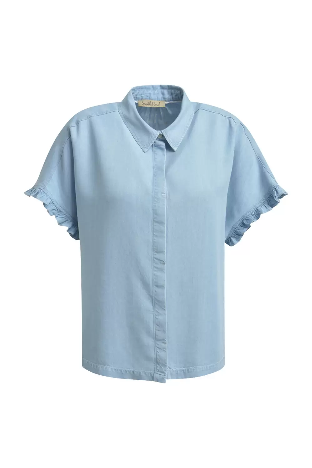 Lyocell Denim Ruffle Slv Blouse