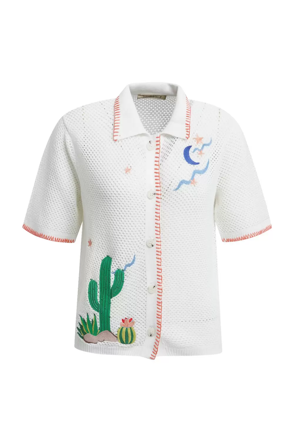 CROCHET CARDIGAN W PLACED ARTWORK female