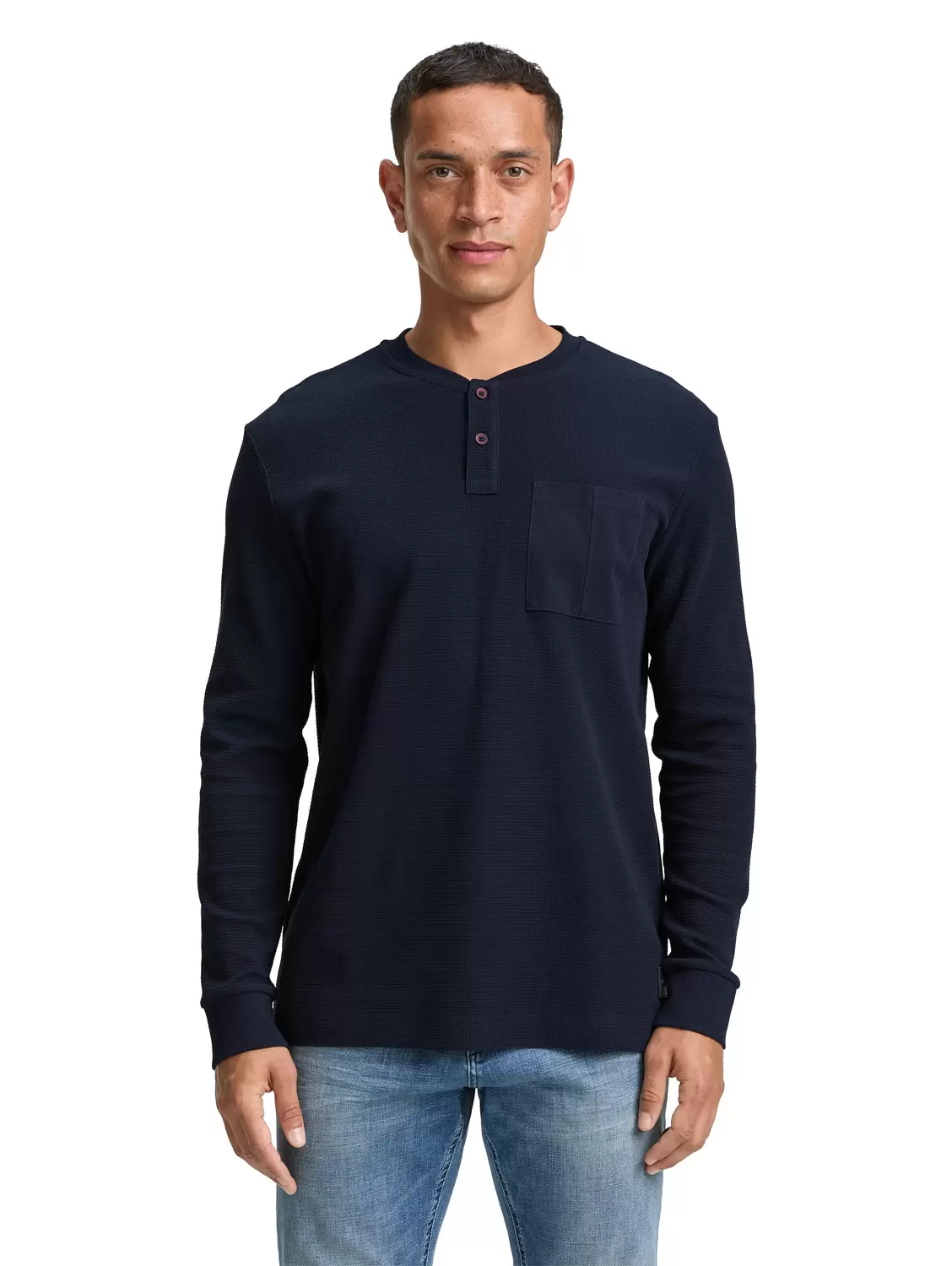Ripp Henley Langarmshirt mit Brusttasche