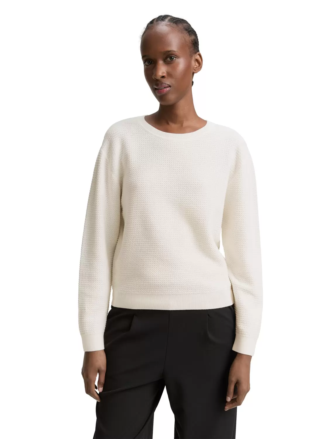 structured knit pullover - 10332/off white