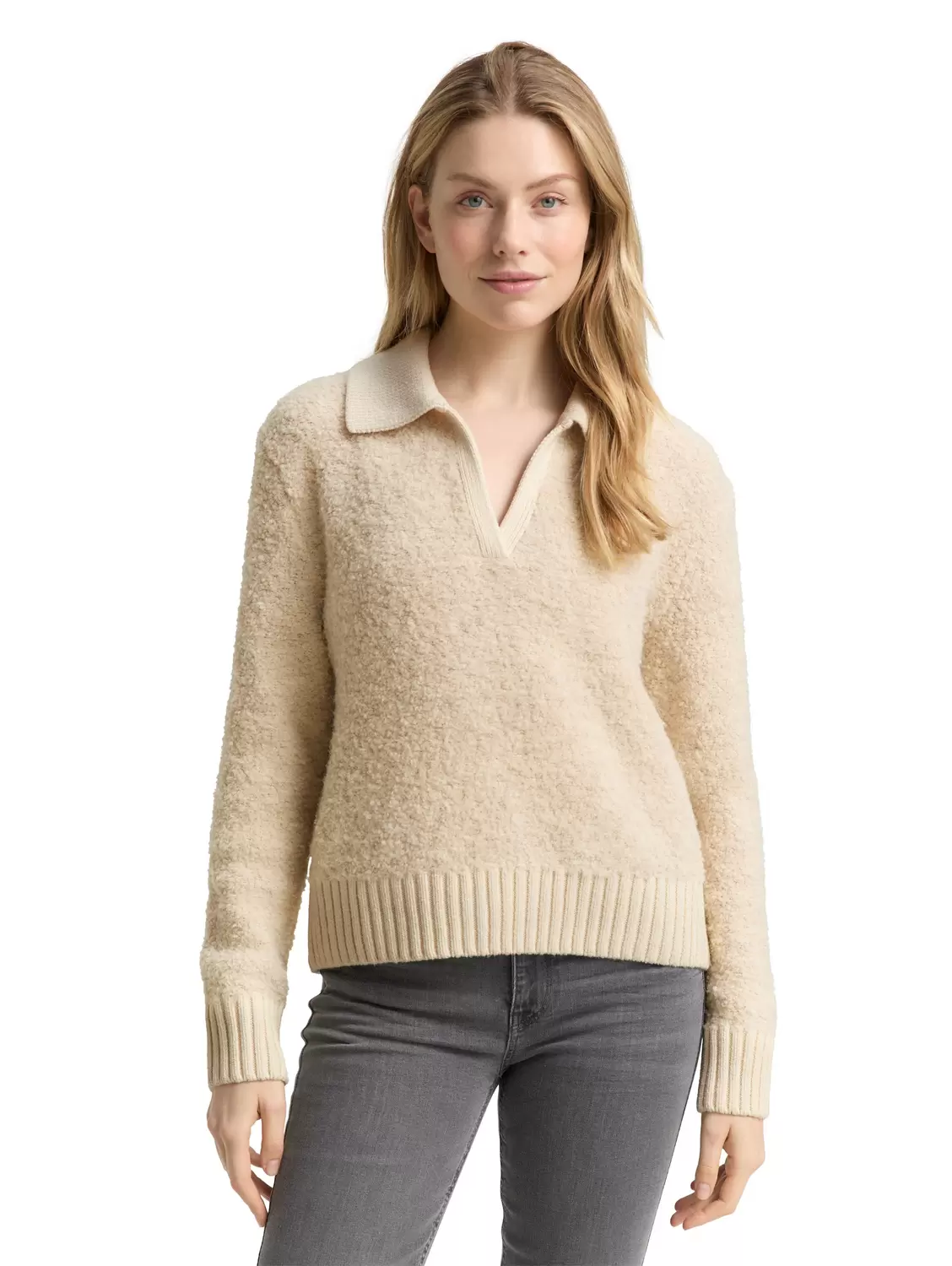 Bouclé Strickpullover mit Kragen