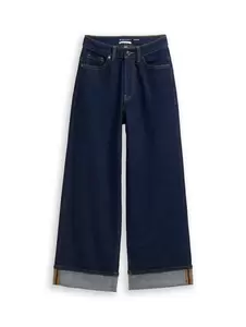 Wide Leg Jeans mit Turn-Up und Stretch